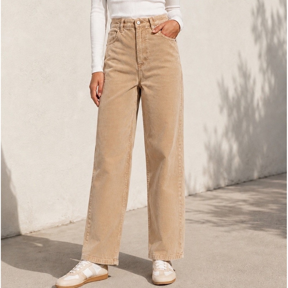 We The Free People Tan Corduroy Wide Leg Pants Womens 28 Beige Relaxed High Rise